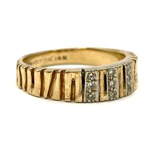 14k Yellow Gold Bark Style Ring with Diamond Chips