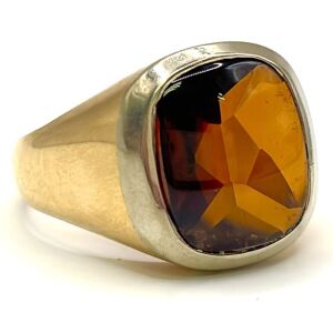 10k Yellow Gold Ring - Large Brown Cushion Cut Gemstone