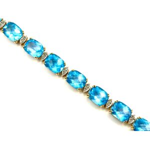 10k 7.5" Yellow Gold Bracelet - Inlaid Blue Gemstones