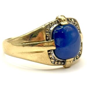 10k Yellow Gold Men's Ring - Blue Star Sapphire Stone