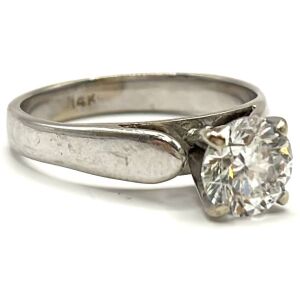14k White Gold Glacier Fire Round Cut Solitaire Diamond Ring - Includes Papers