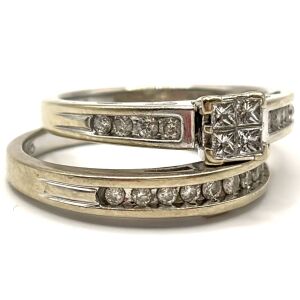 14k White Gold Diamond Ring Set - Channel Set & Stacked