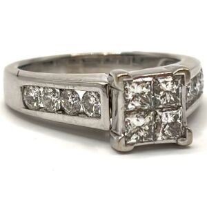 14k White Gold Stacked Diamond Ring - Princess Cut Centre Stones