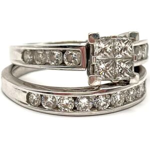14k White Gold Diamond Ring Set - Channel Set & Stacked