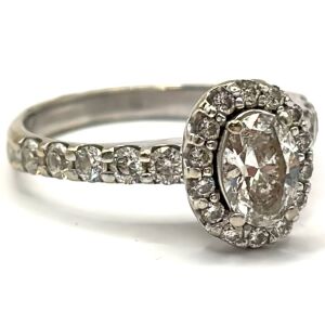 14k White Gold Glacier Fire Diamond Ring - Oval Cut Centre Diamond - Includes Papers