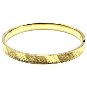 14k Yellow Gold Hollow Large Hinged Bangle - Textured Design