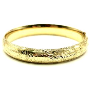 14k Yellow Gold Hollow Large Hinged Bangle - Etched Design