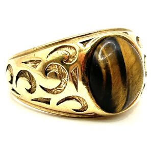 10k Yellow Gold Men's Ring - Tiger's Eye Centrepiece Stone