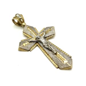 10k Two-Tone Gold Crucifix Pendant - CZ Stones