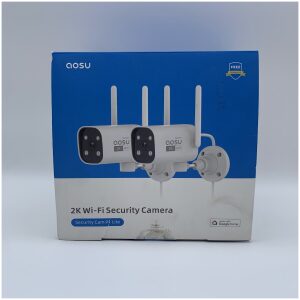 AOSU 2K Outdoor Wired Home Security Cameras with Color Night Vision w/ 2x Night Vision Wired Cameras, 2x Power Blocks in Box (24/7 Recording, Auto Tracking, Voice Changer, 2 Way Audio, 2.4/5 GHz WiFi, Works with Alexa/Google)